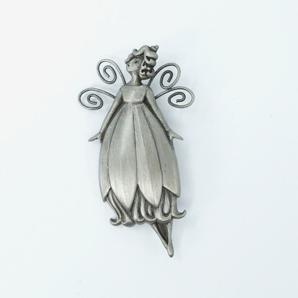 Vintage Fairy Brooch HMK Hallmark Pewter Whimsical Ethereal Mystical Goblincore